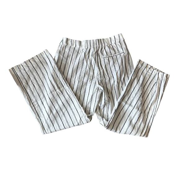 Linen Blend Striped White and Navy Pants Trousers High Rise Size Medium - Picture 3 of 4